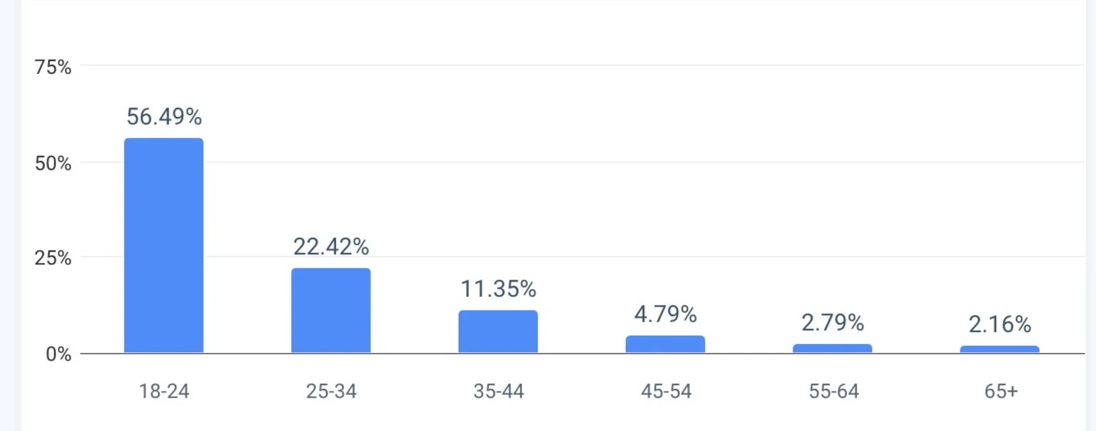 Age distribution of Character.AI users as of April 2024 from whatsthebigdata.com